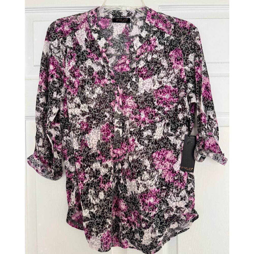 Fylo Berry Floral Button Blouse Small
